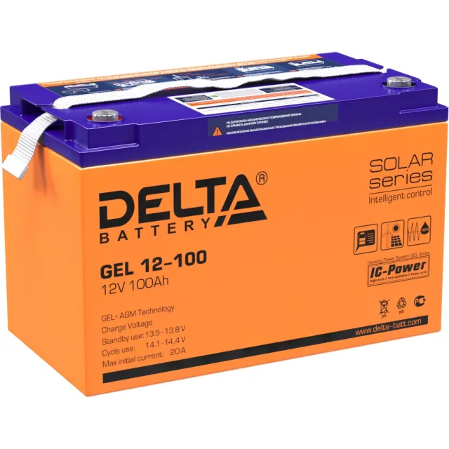 Аккумулятор Delta GEL 12-100, 12 В, 100 Ач, AGM+GEL