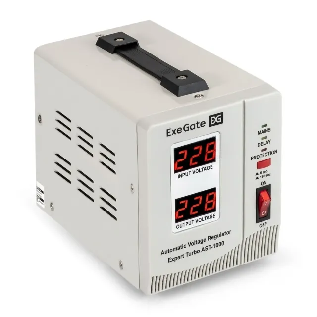 Стабилизатор напряжения Exegate Expert Turbo AST-1000 EX291729RUS (1000ВА, вход 80-260В, двойная цифр. индикация вход/вых. напряжения, выход 220В±8%,