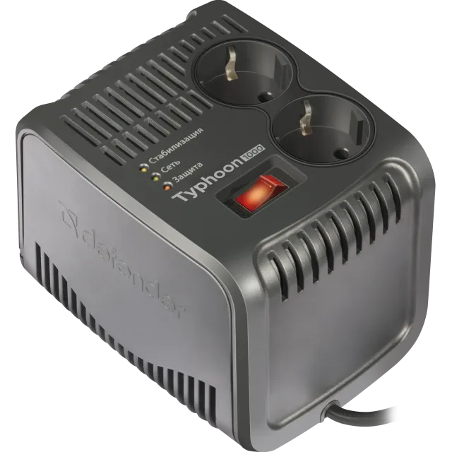 Стабилизатор напряжения DEFENDER AVR Typhoon 1000 320 Вт, 2 розетки (99033)
